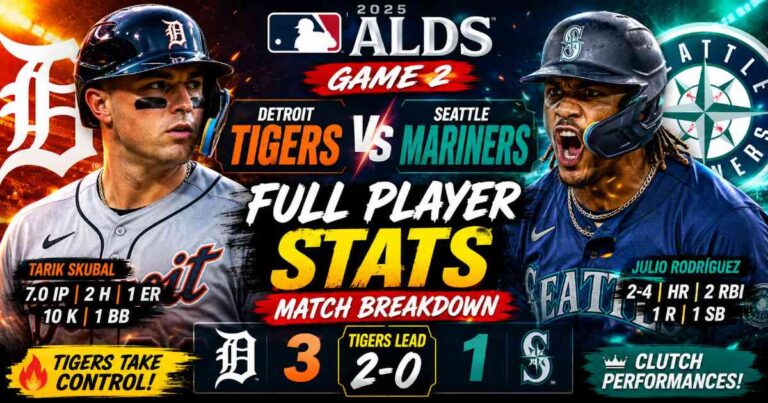 detroit tigers vs seattle mariners match player stats